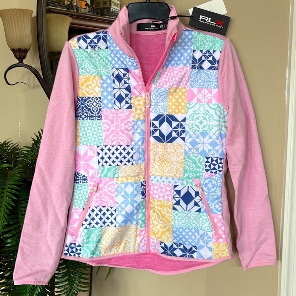 Brand New RLX Ralph Lauren Pink Pastel Patchwork Zip Up Golf Jacket